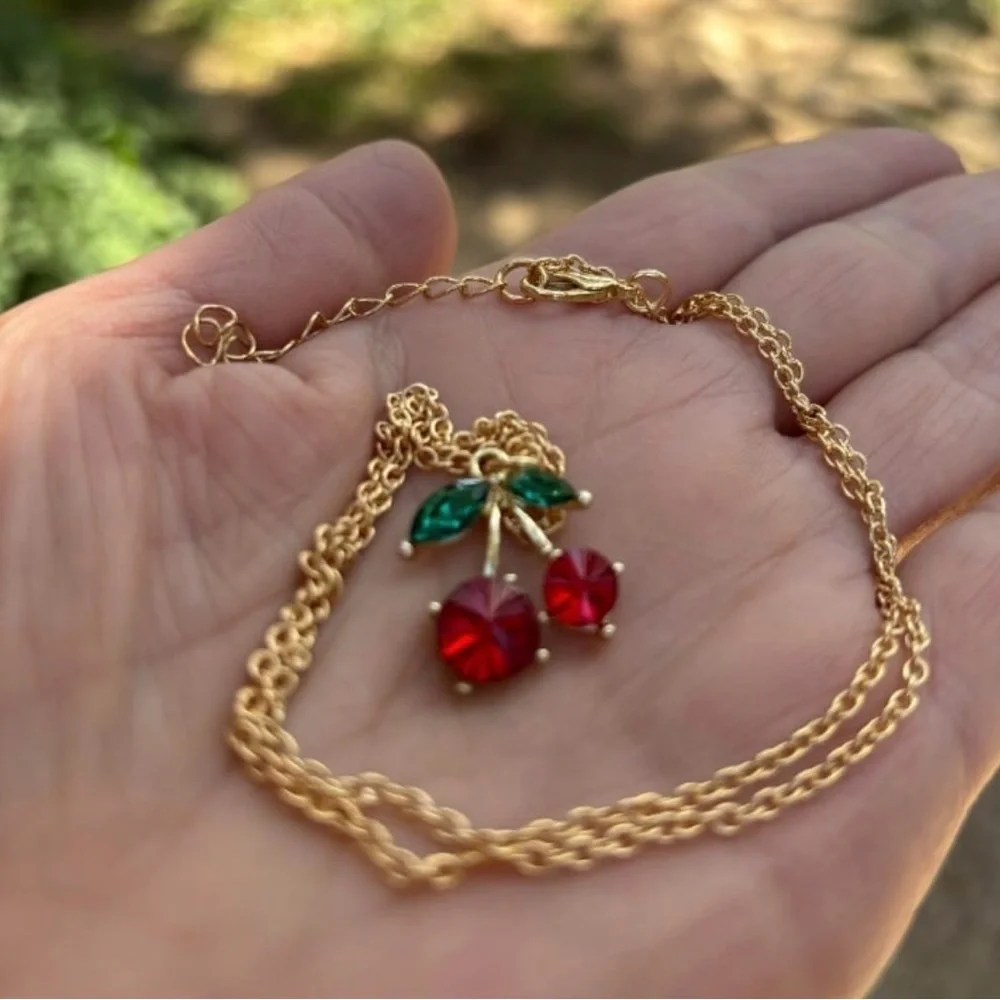 NEW Fun Cherry Necklace Pendant and Earrings Set
